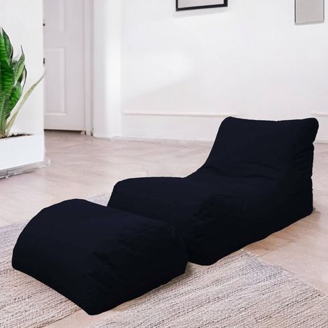 Talamo Italia Moderne Chaiselongue fürs Wohnzimmer, Made in Italy, Sessel mit Fußstütze aus Nylon, Gepolsterter Sitzpuff für Schlafzimmer, 120x80h60 cm, Farbe Schwarz (1/4)
