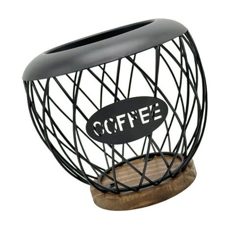 Geometrischer Kaffeekapselhalter, robustes Ablageregal aus Eisen und Holz, ideal für Arbeitsplatten, kleine Küchen und Büros – Schwarz