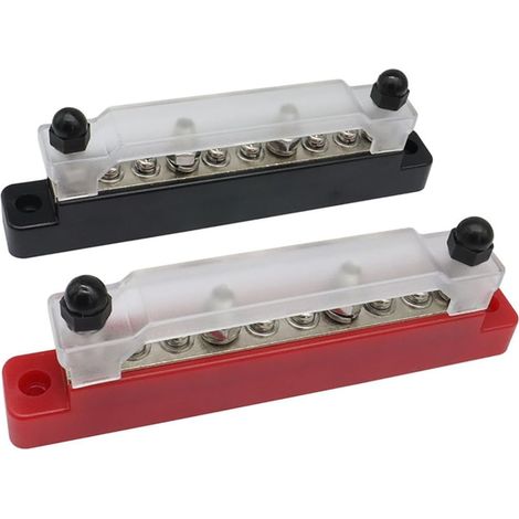 Lot de 2 distributeurs d'alimentation 150 A pour systèmes 12 V-48 V, 10 points de connexion avec rail de mise à la terre, bornier en alliage pour voiture marine, rouge et noir (1/5)