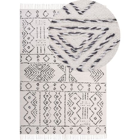 Tappeto in lana bianco sporco e nero con motivo azteco moderno e vintage 140 x 200 cm Alkent (1/5)