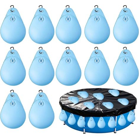 12 Pièces Sacs d'eau Lourds pour Couverture de Piscine Poids pour Bâche de Piscine avec Crochets, Sac de Lestage pour Piscine, Sacs d'eau de Piscine PVC, Poids de Couverture de Pis (1/5)