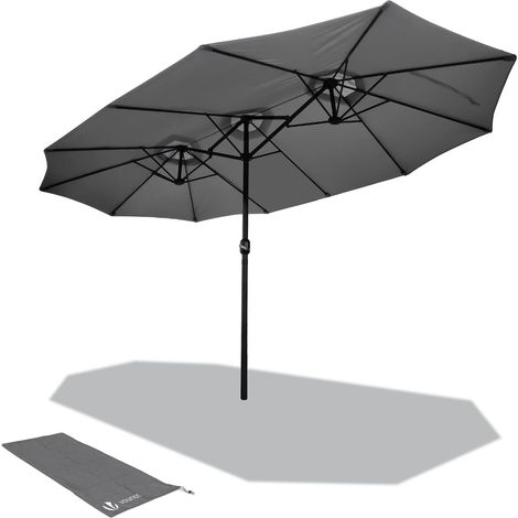 Vounot – Parasol double 460 x 270 cm – Aluminium avec mât de 48 mm – Toile polyester avec protection UV 30+ – Ouverture manuelle facile