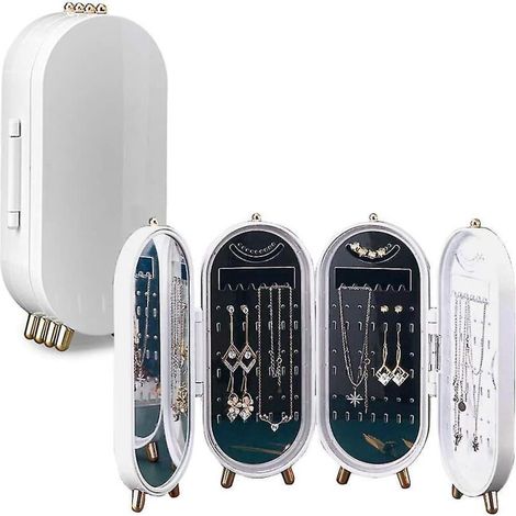 Organisateur de bijoux pour colliers avec écran pliable, boîte de rangement en acrylique pour bijoux pouvant contenir des paires de boucles d'oreilles (blanc) (1/5)