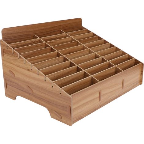 Lot de 30 grilles de rangement pour téléphone portable, école, hôtel - Boîte de rangement en bois multi-grilles pour téléphones portables, salle de classe, bureau, école (marron, 30 grilles) (1/5)