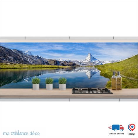 Crédence : Lac et Mont Cervin - Couleur Bleu signal - Alu composite - 120 - 60 (1/3)