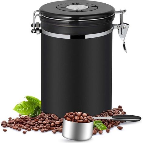 Barattolo per caffè da 2,8 litri con cucchiaio in acciaio inox 304, contenitore ermetico per chicchi di caffè, fondi di caffè e prodotti secchi, contenitore per la conservazione con (1/5)