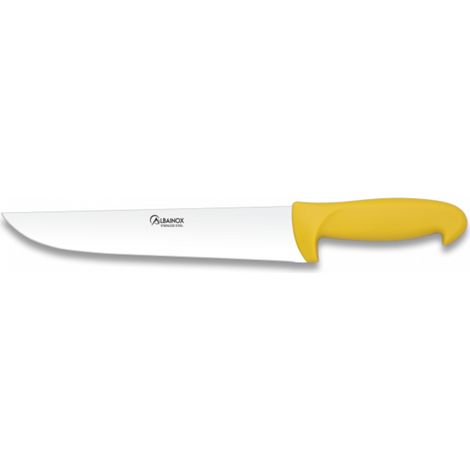 Kochmesser Martinez Albainox mit 25 cm langer Klinge aus Edelstahl und Mango gelbem ABS, im Präsentationsblister 17146