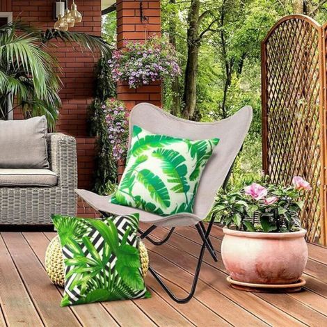 Housses de coussin d'extérieur imperméables - - Lot de 4 - 45x45 cm - Motif plantes tropicales - Toile imperméable (1/4)