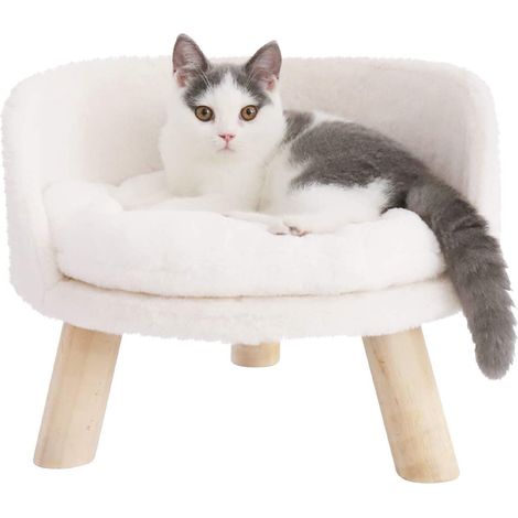 BingoPaw para Perros y Gatos Elevada Sofá para Mascotas Silla de Gatos con Cojín Acolchado Cómodo y Patas de Madera