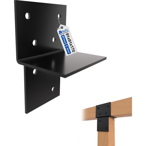 Connecteur de poteau en T revêtement en poudre noir – 91 x 91 mm – Pièce de connexion robuste pour pergolas et poteaux bois – GeZu Impex