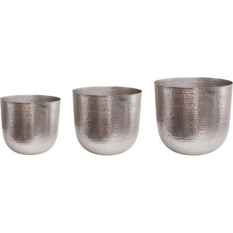 Felix Hammered Planter (Set of 3) - Metal - Silver