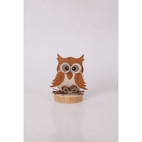 Dekofigur Eule Holz 11 cm bunt Weihnachtscharaktere