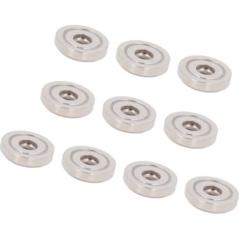 10 Aimants Néodyme Fraisés Argentés, Force Élevée, Plaqués Nickel, Perçage Fraisé, Ø10mm, Lot de 10 (1/5)