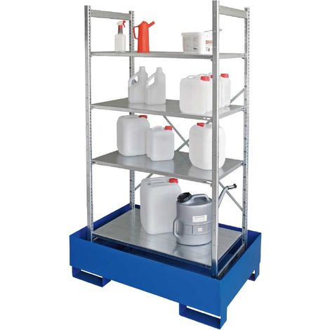 BRB Gefahrstoffregal mit 4 Böden, mit Auffangwanne, Auffangvolumen 200 Liter (1/2)
