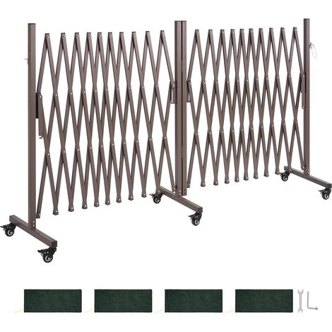 Barrière de Sécurité Extensible Double Barrière Accordéon Rotative 0-180° Clôture Pliable 8,18 m pour Terrasse, Jardin, Escaliers, Mobile, Roulettes à Verrou, Longueur Rétractée 71 cm, Marron (1/5)