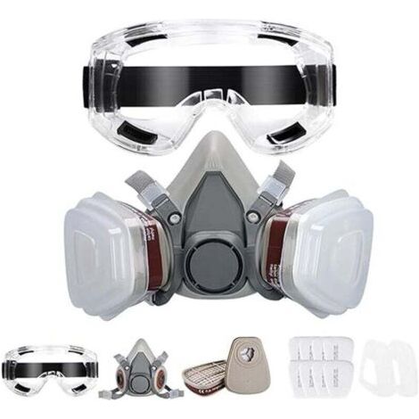 Masque de Protection, Respiratoire Réutilisable avec Filtres et Lunette Anti poussière Anti gaz pour Peinture Poussière Particules Polissage Ponçage Soudage Bricolage Protection de Travail