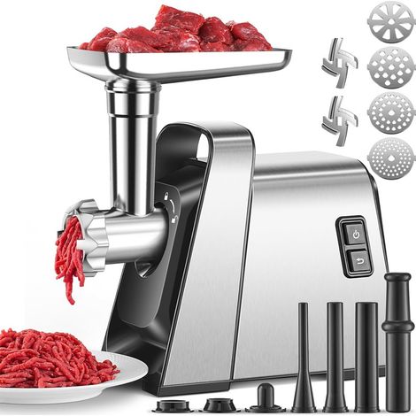 Hachoir a viande 4-en-1 Hachoir à viande électrique avec 4 plaques de coupe en inox, 1 Kubbe et 3 tubes de remplissage pour saucisses, moteur [3000w Max], Hachoir avec 2 lames