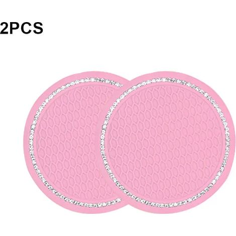 (2 pièces roses) Tapis antidérapant pour gobelet de voiture, orné de strass et de paillettes, accessoire de voiture (1/5)