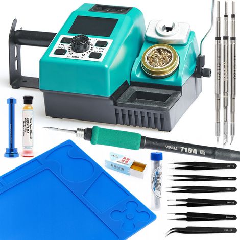 Stazione di saldatura di precisione 982 + 2 punte (t210-k, t210-si) + flussante con pistone + colofonia + tappetino 33x20 + set di pesetas + stagno