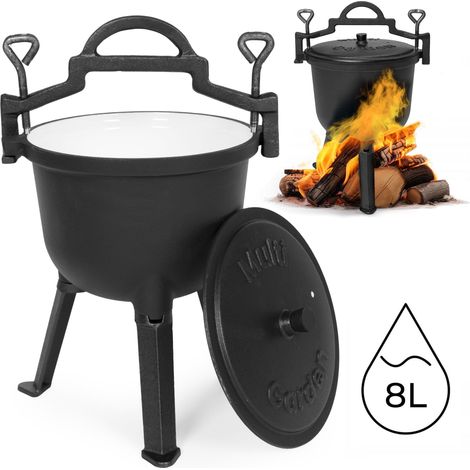 Pentola in ghisa smaltata da 8 litri con supporto per falò (1/5)
