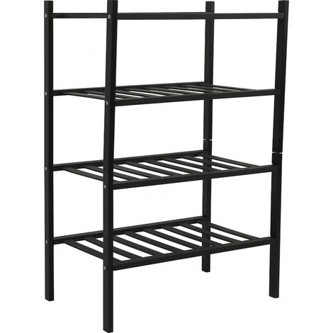 Étagère à chaussures empilable en bambou noir à 4 niveaux, idéale pour ranger vos chaussures dans un placard, une entrée, un couloir, une salle de bain ou un salon. (1/4)