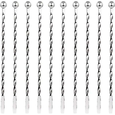 10 Pcs Cocktail Agitateurs, Premium Touillette Cocktail en Acier Inoxydable 19,1cm Motif Spirales Cuillère à Cocktail Bar Cuillère à Mélanger pour la Crème Glacée, Café, Boisson, Cocktail