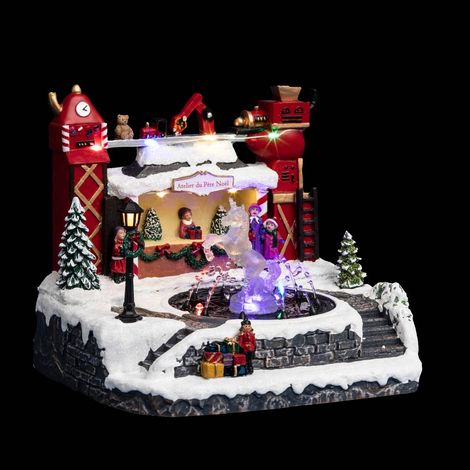 Fuente pueblo iluminada Taller de Papá Noel 12 LED l.25cm  - Feeric lights & christmas