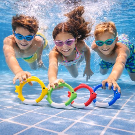 Intex Underwater Fish Rings Pack of 4 Diving Pool Toys for Kids