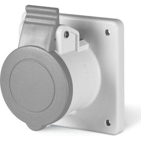 Prise à encastrer 2P+T 16A femelle clapet gris 50-250V DC socle 75x75mm pour coffret 3h étanche IP44 EUREKA
