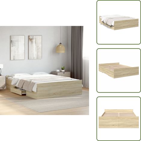 Bettgestell mit Schubladen Sonoma-Eiche 120x200cm Holzwerkstoff - Bettesrahmen - Holzbettfundament - Doppelbett - Eiche Möbel - Schrankbett (1/5)