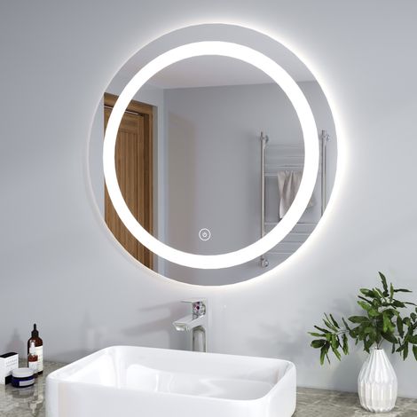 SIRHONA Espejo de baño Antivaho Iluminado Redondo 80 x 80 cm Espejo de Baño LED Retroiluminado con Interruptor Táctil Espejo LED de Bajo Consumo IP44 (1/5)
