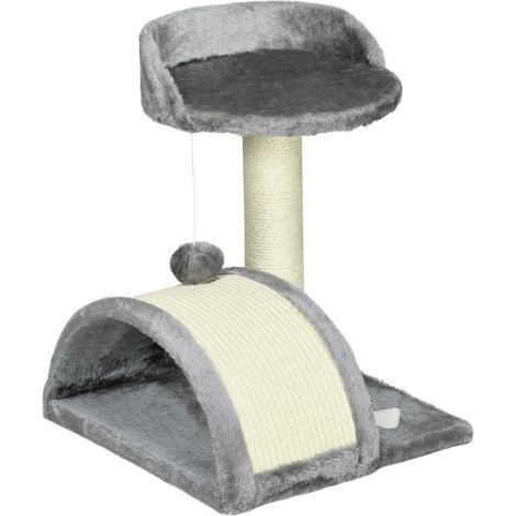 Klösträd 46 cm pour chat, avec grotte, balle de jeu, poteau en sisal, plateforme surélevée, arbre à chat gris pour félins jusqu'à 4 kg (1/5)