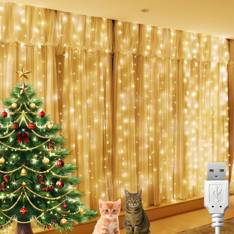 Guirlande Lumineuse, Rideau Lumineux 1,2x1,2M Guirlandes Lumineuses D'intérieur 120LED avec 12 crochets pour mariage, fête de Noël, patio, décoration intérieure et extérieure (1/5)