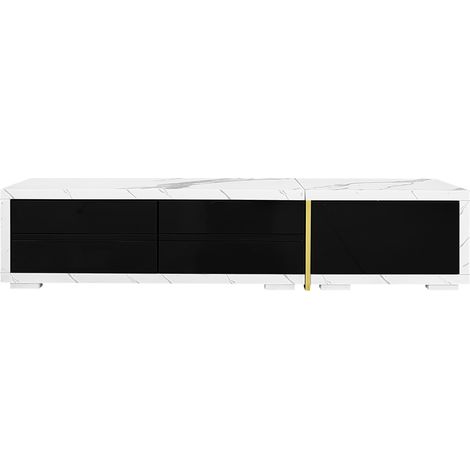 Armoire de télévision moderne, avec une longueur variable (140 à 260 cm). Elle possède une fonction de rotation. Son design est en marbre blanc. Le fini du bois est noir brillant. De plus, elle est dé (1/5)