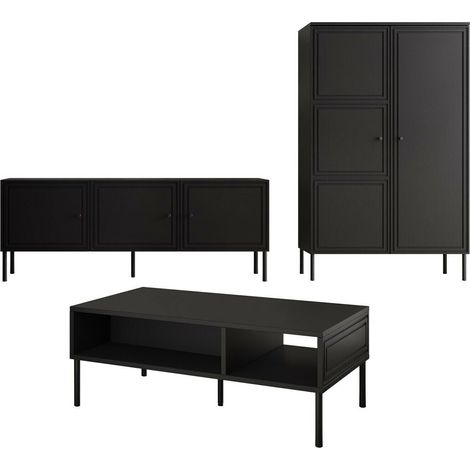 Conjunto de salón Charlotte T106, Negro, Partes separadas, Con mesa de TV, Con equipo adicional, MDF, Aglomerado laminado (1/5)