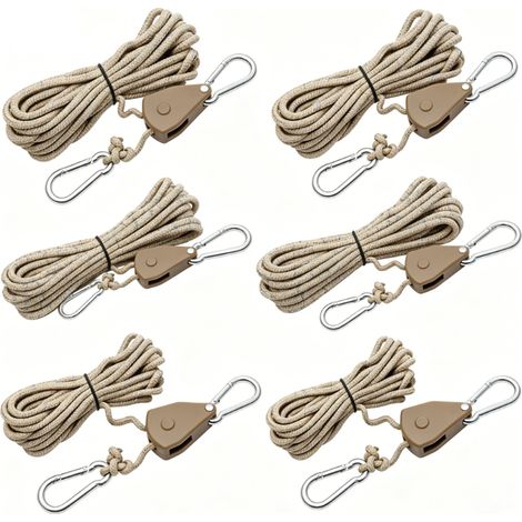 6 Pièces Cordes à Cliquet avec Crochets,1/8 Corde Réfléchissante avec Ajusteur,Ø4mm Longueur 4M Cordes à Cliquet Réglable avec Crochets,pour Camping,Randonnée,Tente,Bâche,Auvent (kaki)