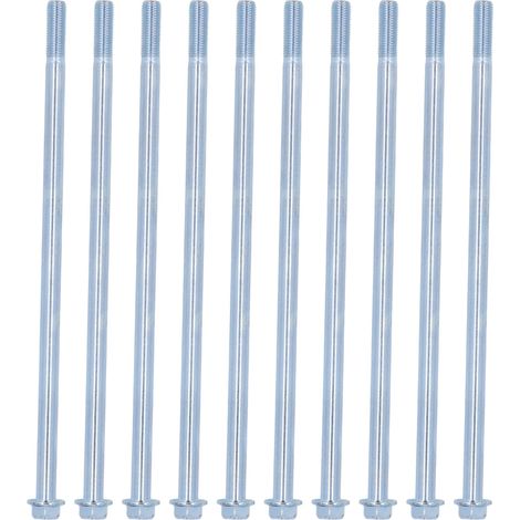 Vis de carrosserie 10x250 mm, acier carbone, filetage partiel, tête hexagonale allongée, lot de 10, robuste et durable (1/5)