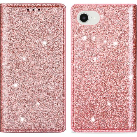 Klapphülle für iPhone 17e / 16e, mit Kartenfach, glitzernd, pink (1/5)