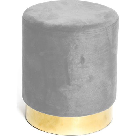 Pouf Poggiapiedi Velvet in Velluto Grigio Chiaro con Base Dorata Design Elegante, Ø32xH40 cm, Resistente fino a 150 kg (1/3)