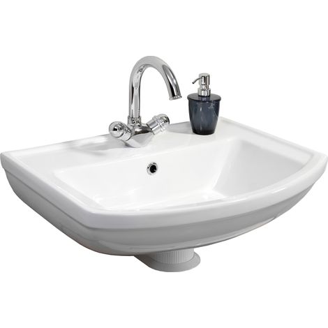 FACKELMANN Keramik Waschbecken STAR / Waschtisch aus Keramik / Maße (B x H x T): ca. 61 x 18 x 48,5 cm / geschwungene Form / hochwertiges Becken fürs Badezimmer und WC / Farbe: Weiß / Breite: 61 cm"-" (1/3)