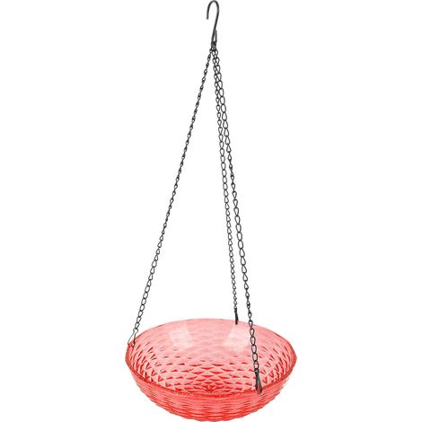 Fontaine solaire pour oiseaux, bain d'oiseaux suspendu en plastique robuste, fontaine à bulles, mangeoire pour oiseaux pour jardin, balcon ou porche, rouge (1/5)