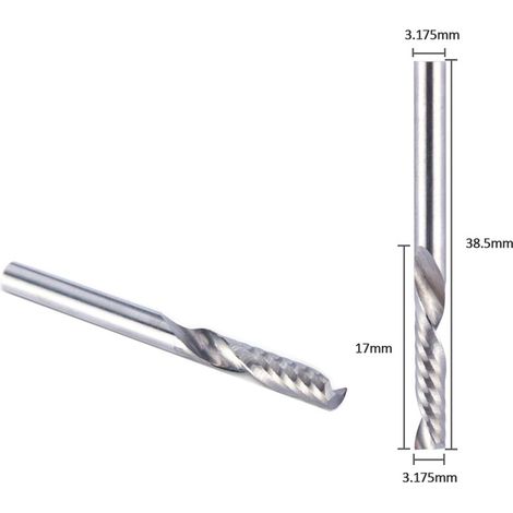 Fraise hélicoïdale 3,175×17 mm – Découpe sans bavure pour alu, PVC, acrylique – Outil pour fraiseuse CNC