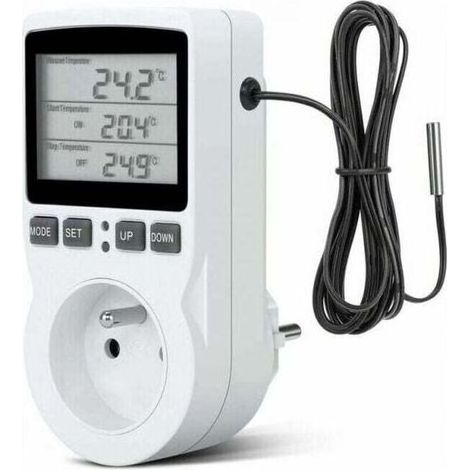 pair Prise programmable -Prise Thermostat, Prise Minuteur Digital, Prise Programmable Digitale avec Sonde, Minuterie Numérique Programmable, Prise Thermostat chauffage pour Serre, Aquarium (1/4)