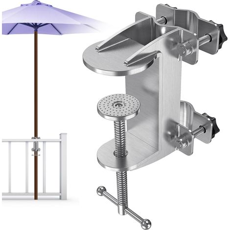 Support pour Parasol De Terrasse Réglable, Support de Parasol pour Balcon Support de Fixation pour Parasols Umbrella Clamp Stand Gain de Place pour Mât Max 5.5cm, Poteau Rambarde de 10cm (1/5)