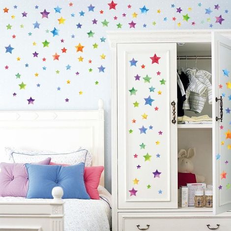 Stickers muraux étoiles colorées pour décoration de chambre, placard, verre (1/5)