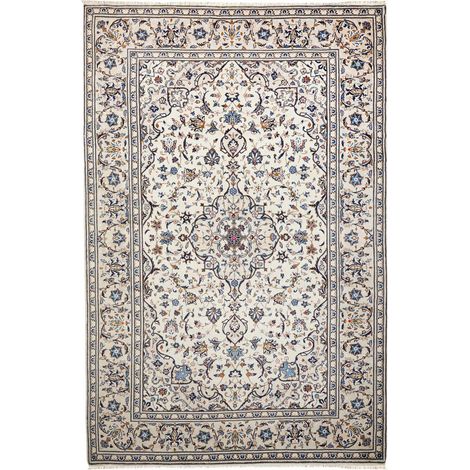 Tapis d'orient, 197 x 302 cm, oriental, crème, bleu et marron, en laine nouée à la main, authentique et chaleureux (1/5)