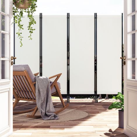 WOLTU 4 Teilig Paravent Sonnenschutz, Klappbar Raumteiler Freistehend Sichtschutzwand Stellwand Trennwand für Büros, Balkon, Schlafzimmer, Außengarten, 224x182cm, Creme