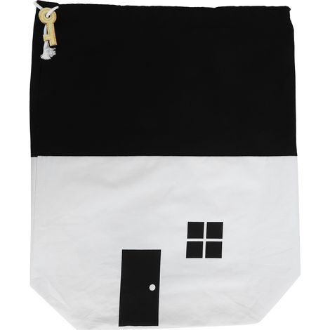 Hausförmiger Aufbewahrungsbeutel aus Canvas mit Kordelzug für Spielzeug, Kleidung, Schuhe (Weiß) (1/5)
