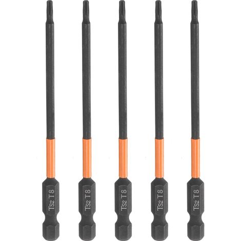 5Pcs Embout Tournevis Torx T8 1/4" Hex Shank Longueur 4" (100mm) (1/5)
