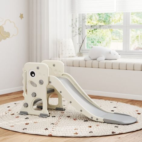 3-in-1-Kinderrutsche mit Klettergerüst, Basketballkorb und Ball, faltbar, Elfenbein (1/5)